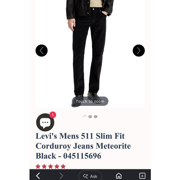 Levi's Other - Levi's Mens 511 Slim Fit Corduroy Jeans Black 31X32